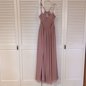 Azazie‎ Cora A-Line Pleated Chiffon Floor Length Dusty Rose Size A6